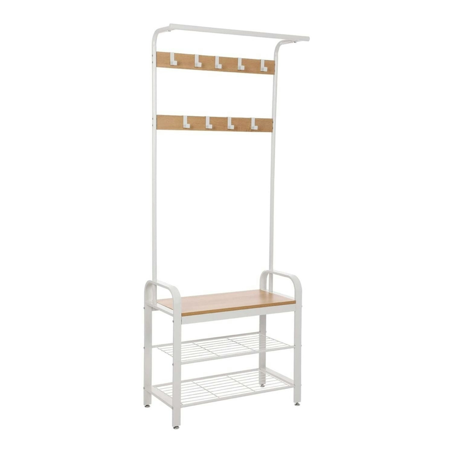 VASAGLE 3 Tier Entryway Coat Shoe Rack and Storage Shelves - White