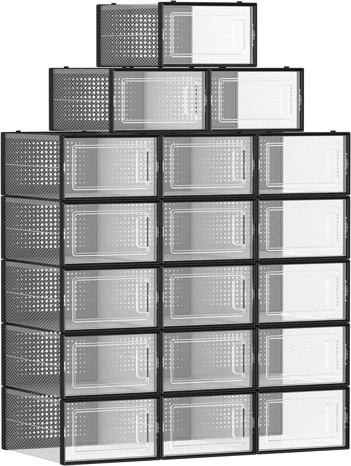 18x SONGMICS Fit Up US Size 11 Transparent Stackable Clear Plastic Shoe Boxes - Black