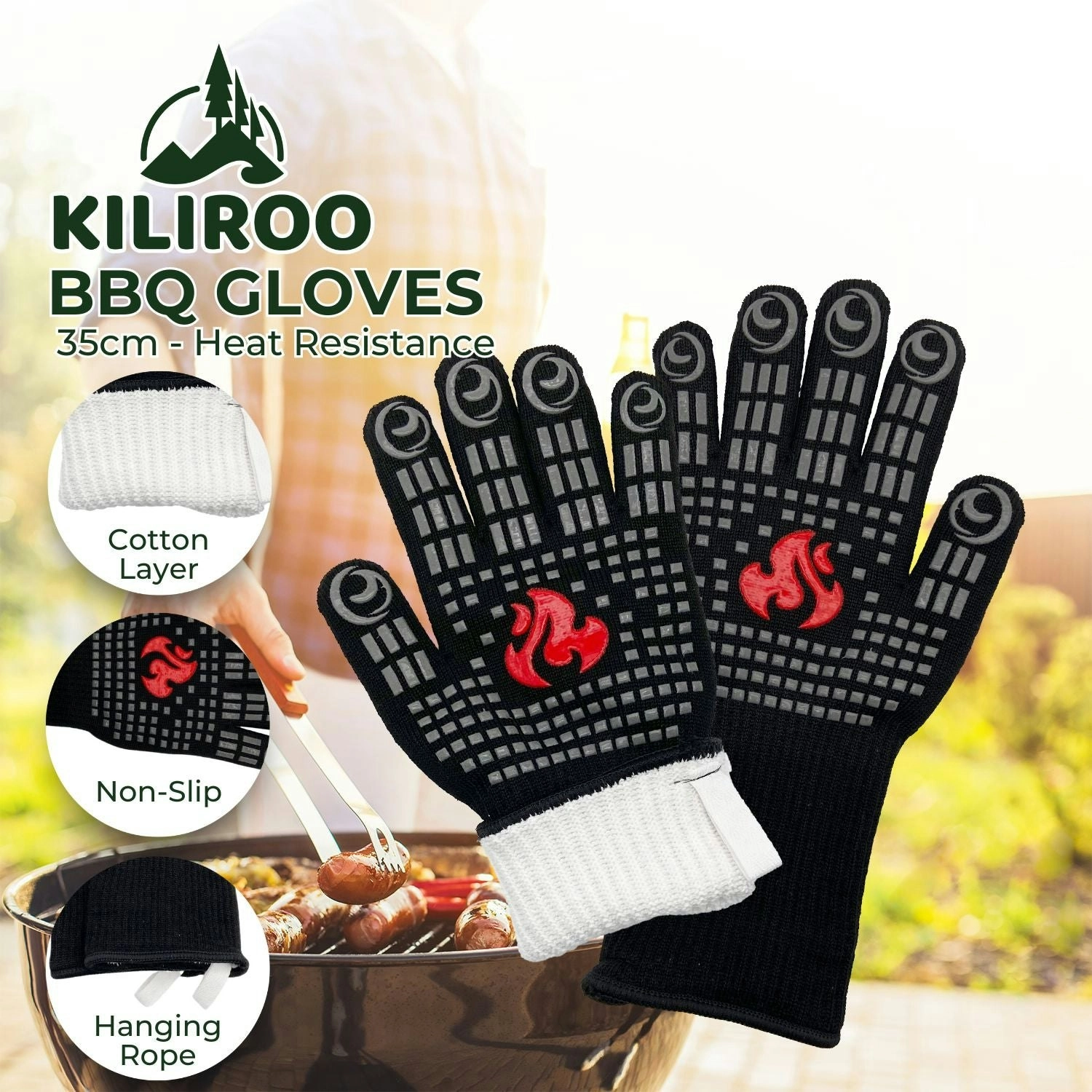 Kiliroo BBQ Cooking Grill Gloves 800℃ Extreme Heat Resistance Non-Slip Silicone