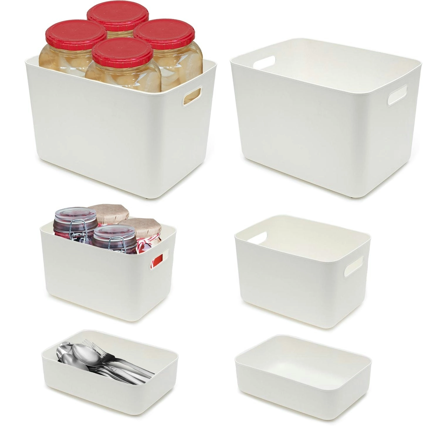 6pcs Gominimo Perfect for Toys, Pantry Snacks, and Accessories Home Organization Set - 2x30L, 2x15L, 2x7L Storage Bins with 4 Lids - White