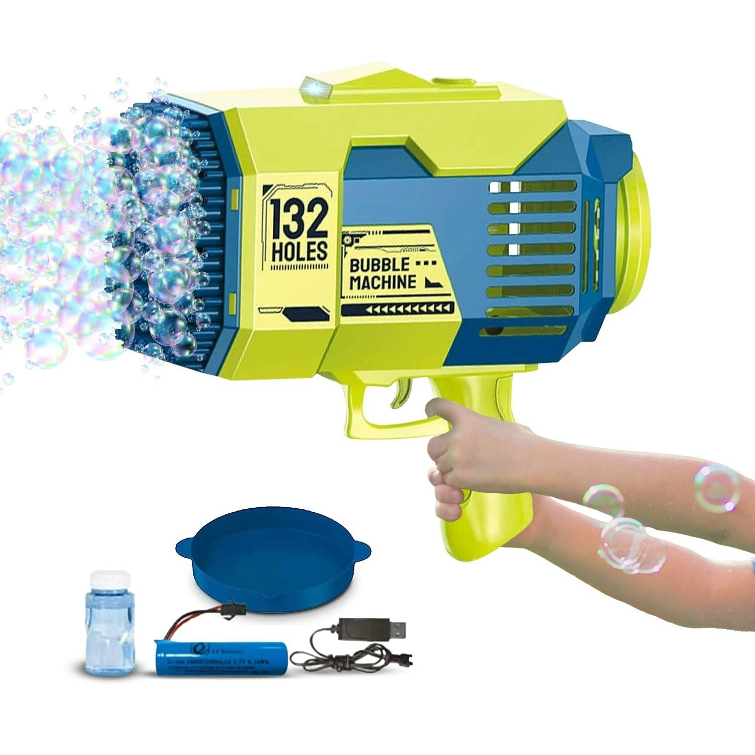 Gominimo 132 Holes Bubbles Machine Gun for Kids Dark Blue and Green