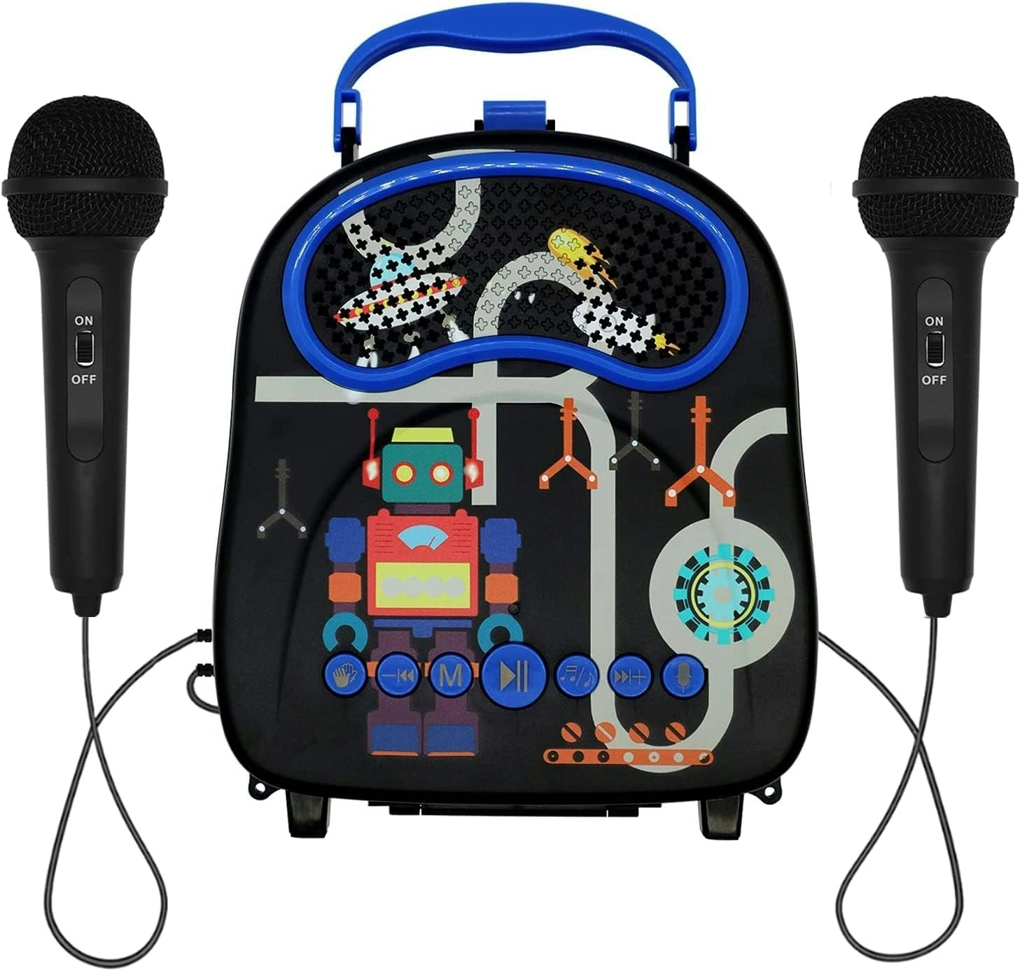 Gominimo Kids Portable Karaoke Two Microphones Rectangle, Black Robot GO-KMM-104-HXDW