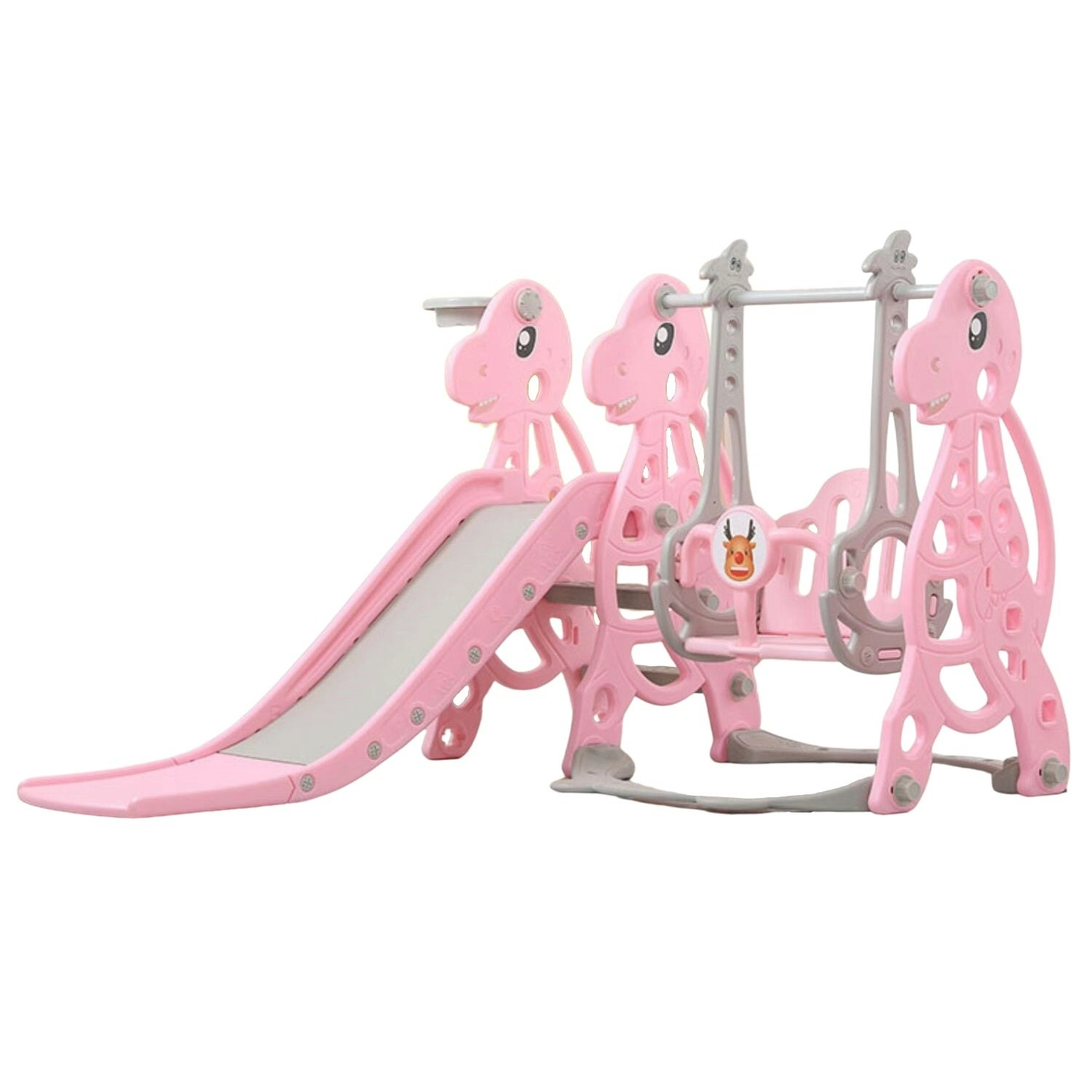 Gominimo Kids Indoor Playground Dinosaur Basketball Hoop Slide and Swing Set - Pink