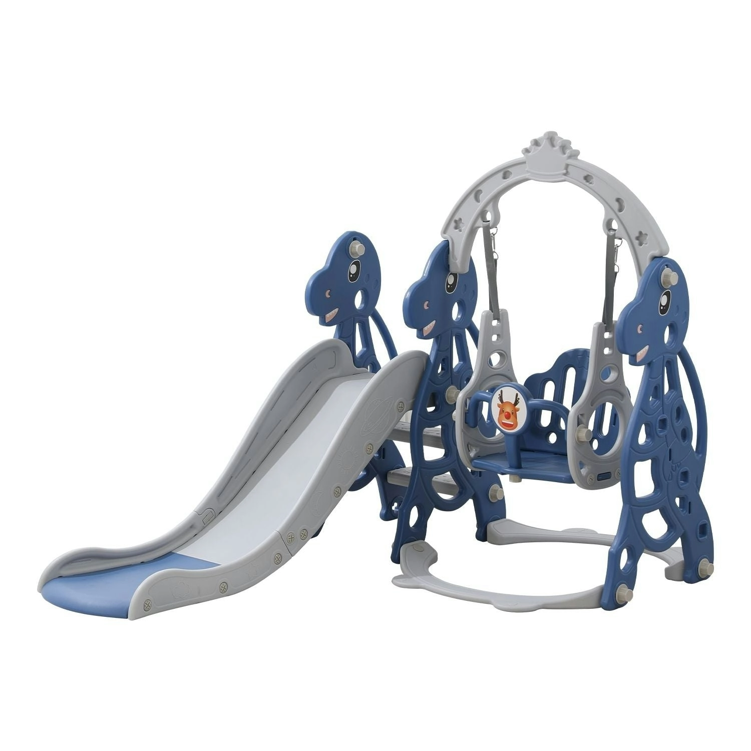 Gominimo - Indoor Outdoor Kids Toddler Slide Swing Set with Basketball Hoop - Blue Dinosaur