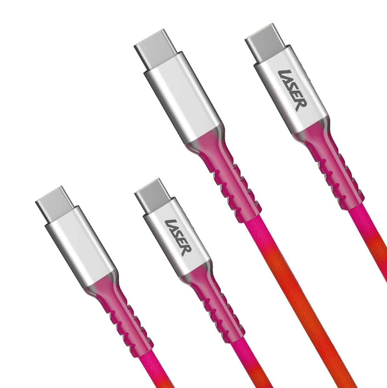 Laser 2M Long USB-C to USB-C Cable Pack - Fast Charge, Rainbow, Durable Braided