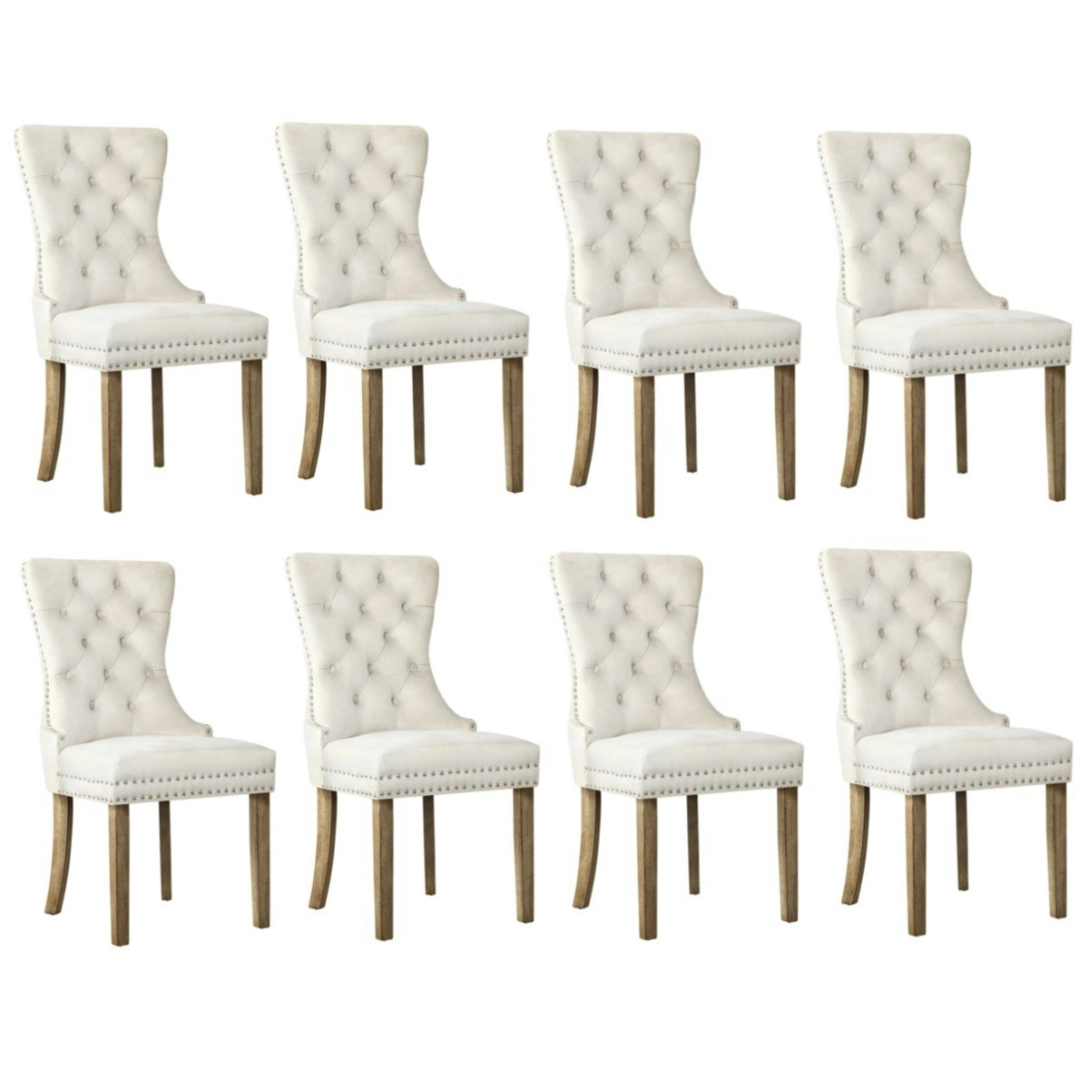 Oikiture 8x Velvet Dining Chairs Upholstered French Provincial Tufted Beige