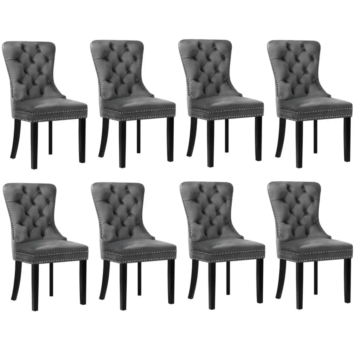 Oikiture 8x Velvet Dining Chairs Upholstered French Provincial Tufted Grey