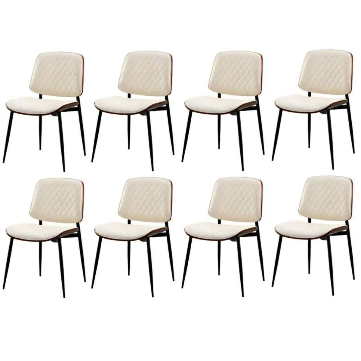 Oikiture 8x Dining Chairs Retro Faux Leather Solid Beech Wood Metal Legs White