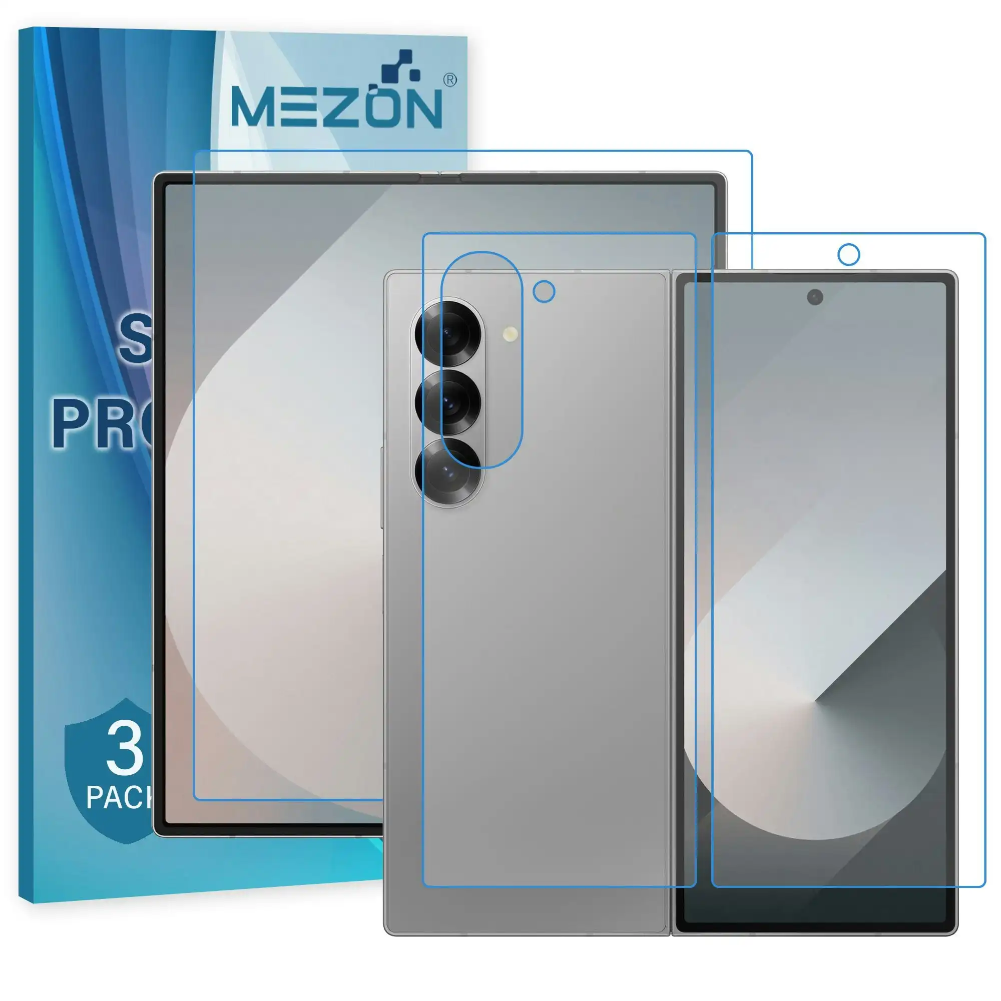 [3x in 1] MEZON Samsung Galaxy Z Fold6 Premium Hydrogel Clear Edge-to-Edge Full Coverage Screen Protector Fingerprint Film