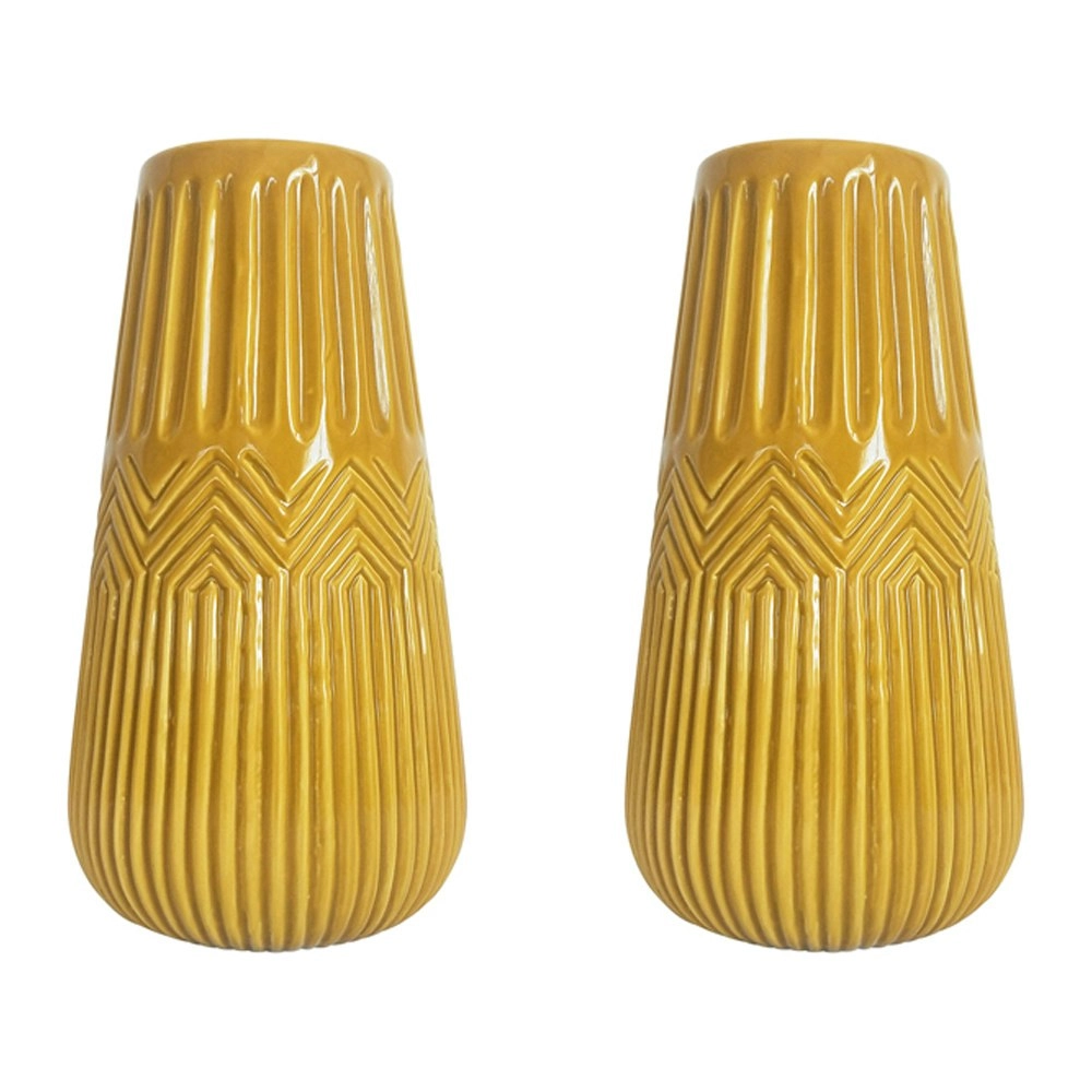 2x Urban Zari 24cm Ceramic Plant/Flower Vase Home Decor Display Pot LRG Mustard