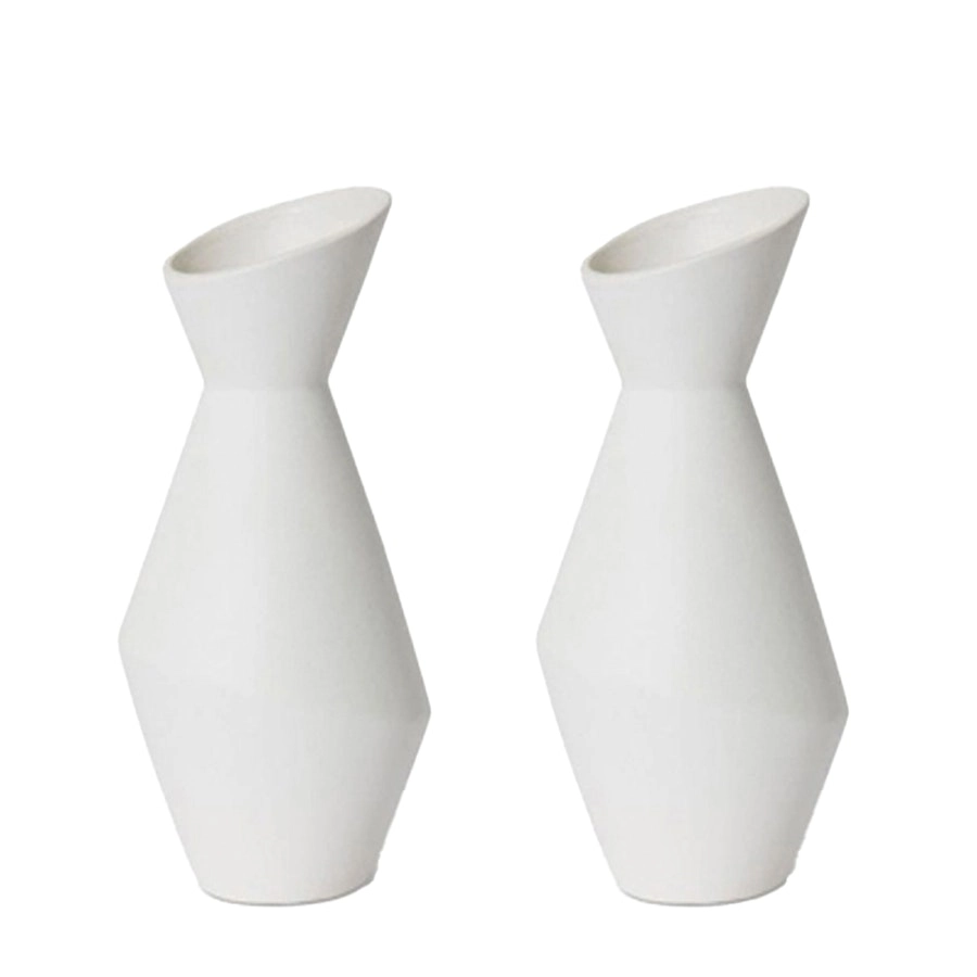 2x E Style Emilia 26cm Ceramic Plant/Flower Vase Tabletop Decor Off White