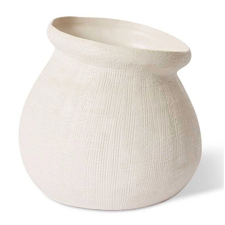 E Style 25cm Ceramic Wanda Plant/Flower Vase Tabletop Decor Hessian White