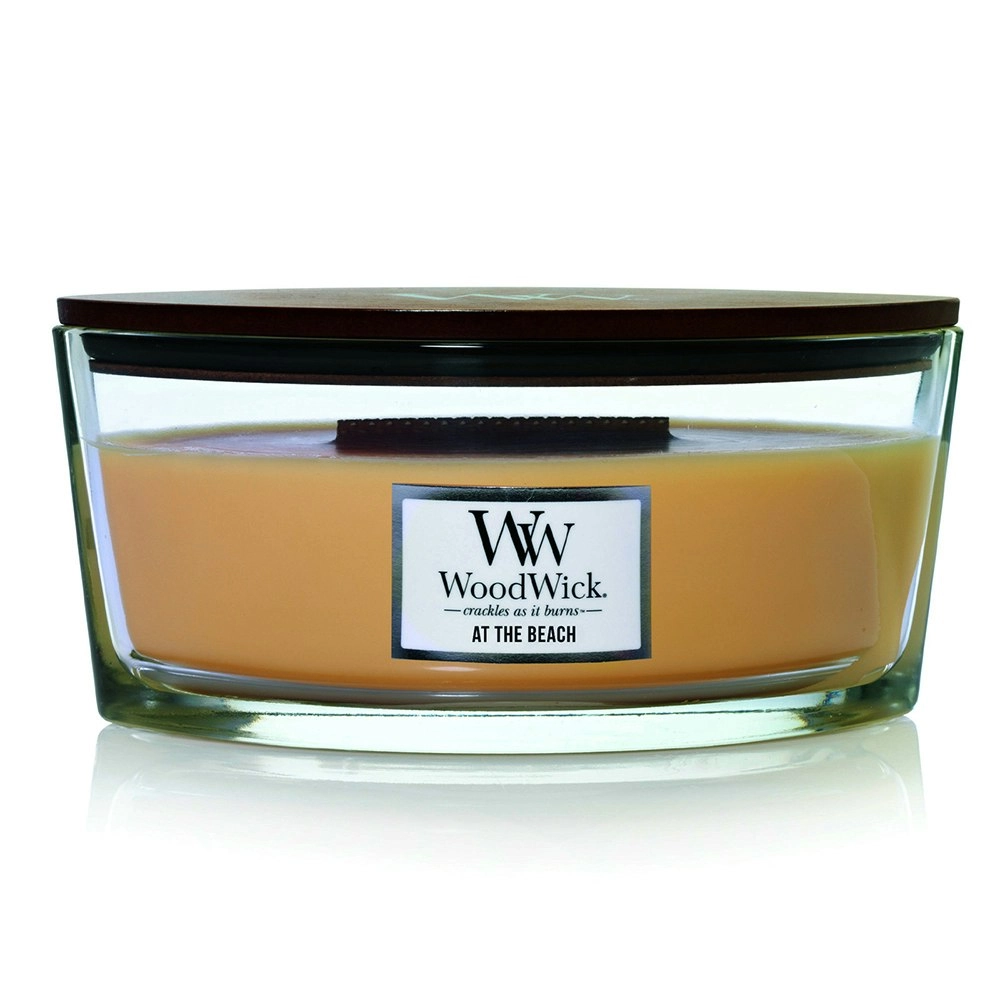 WoodWick 453g Scented Home Fragrance Soy Wax Candle At The Beach Ellipse Yellow