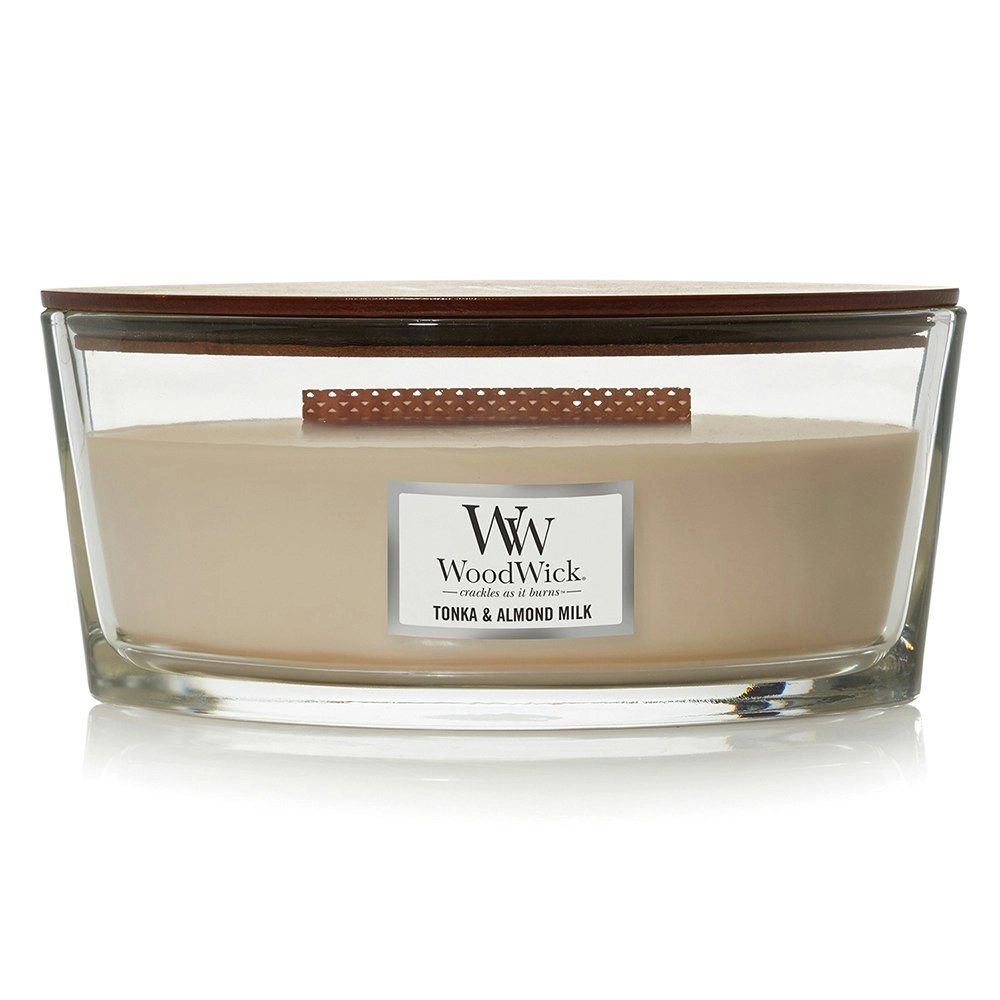 WoodWick 453g Scented Home Fragrance Soy Wax Candle Tonka & Almond Milk Ellipse