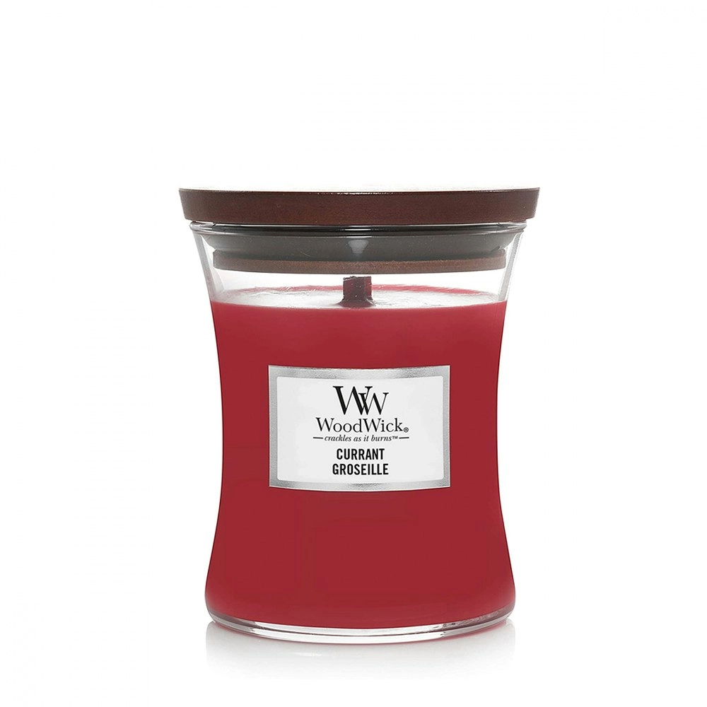 WoodWick Currant Scented Crafted Candle Glass Jar Parafin Soy Wax w/ Lid Medium