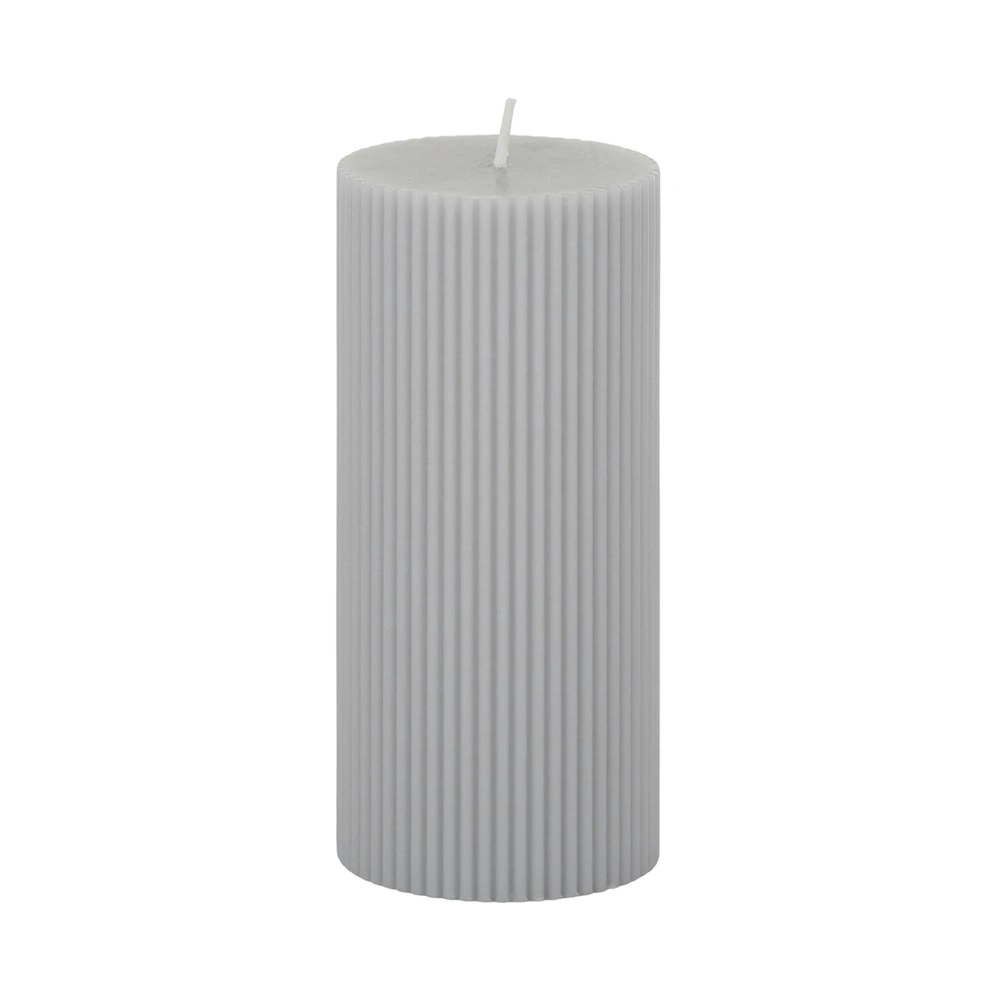 Assemble Grey Ribbed Pillar Candle Single Wick 15cm Grey Bathroom/Bedroom Decor