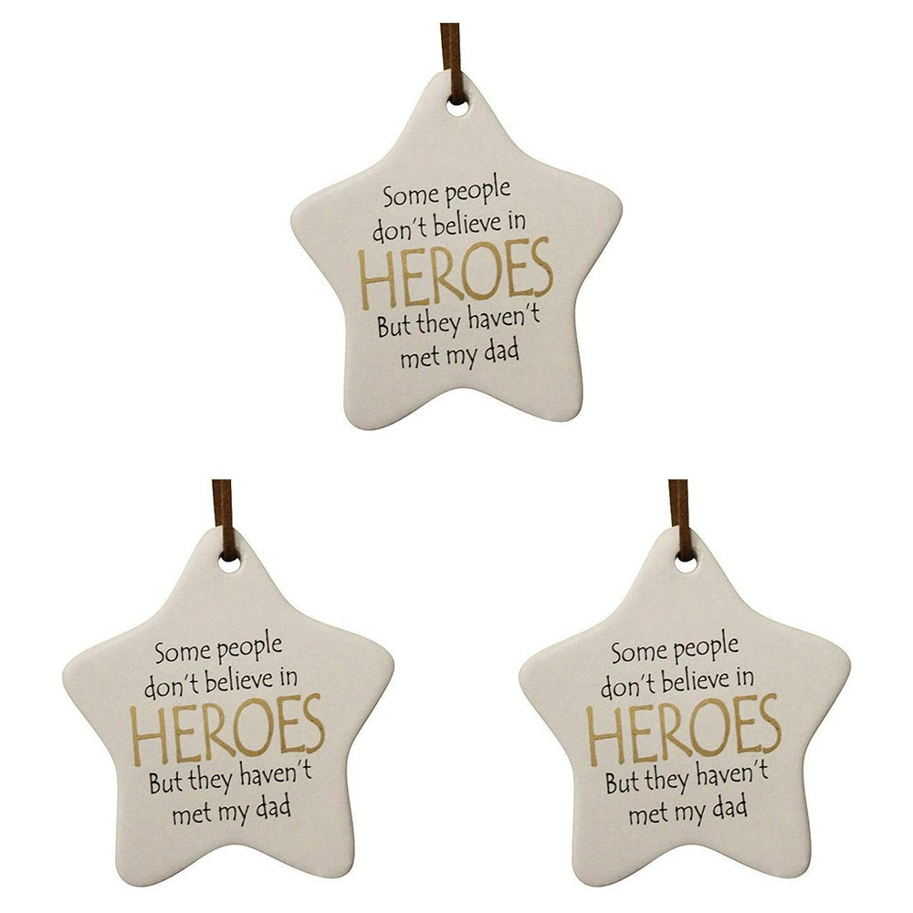 3x Ceramic Hanging 8x9cm Star Dad Hero w/ Hanger Ornament Home/Office Room Decor