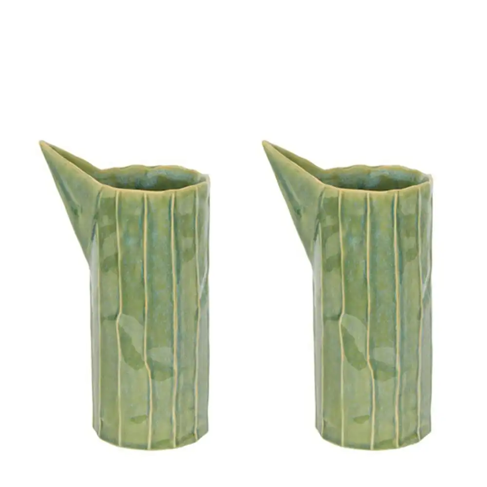 2x Belle Marimo Stoneware Vessel Flower Vase Small 17cm Plant Holder Decor Green