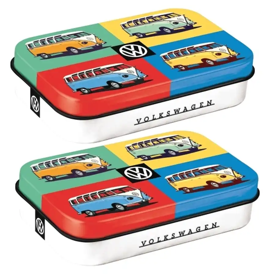 2x Nostalgic Art 10cm Mint Tin Box XL VW Bulli Pop Art Fresh Breath Candy Mints