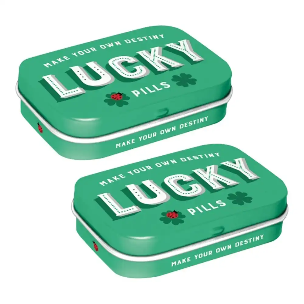 2x Nostalgic Art 6cm Metal Tin Mint Box Lucky Pills Fresh Breath Candy Mints