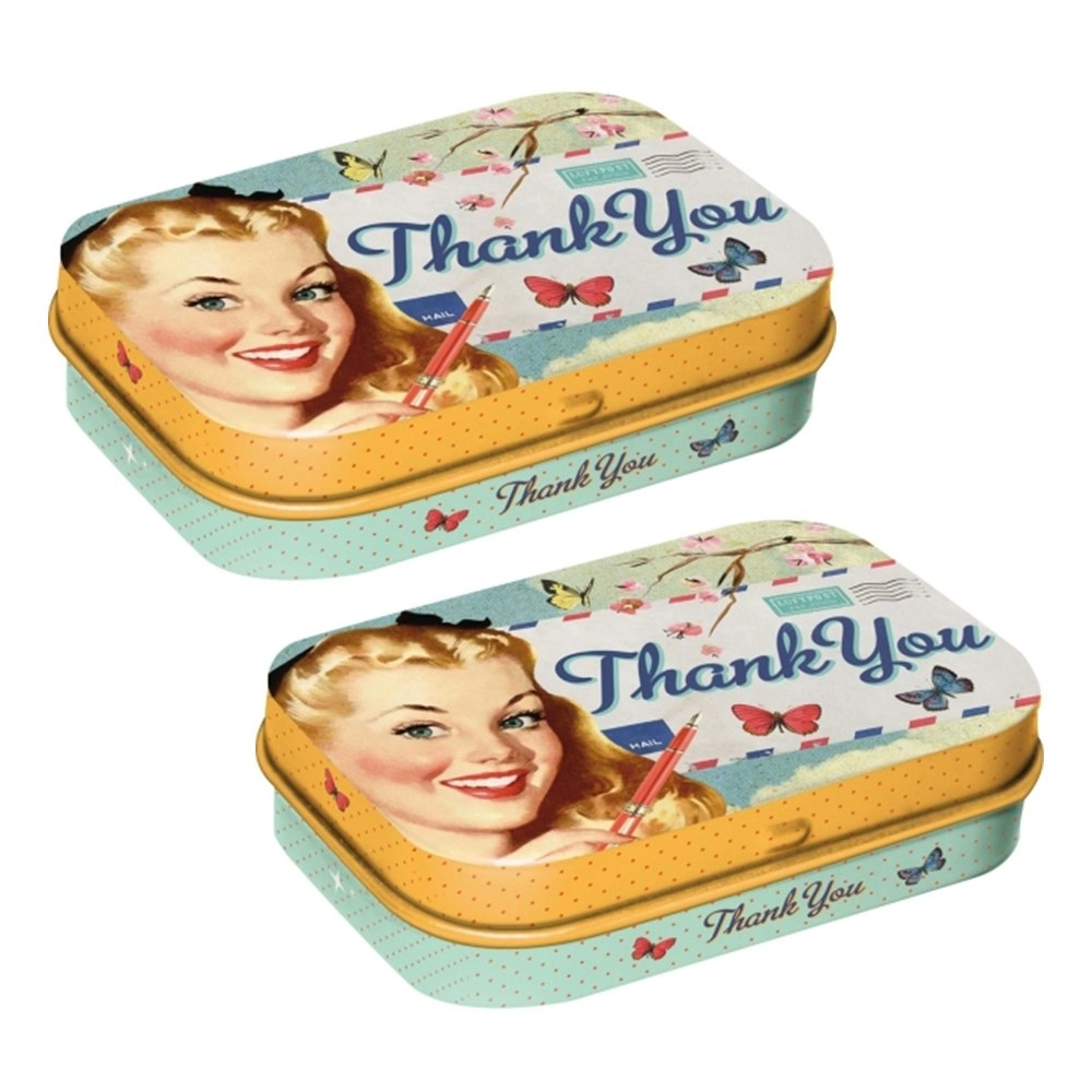 2x Nostalgic Art Mint Box Metal 6cm Tin Thank You Hard Candy Mints Fresh Breath