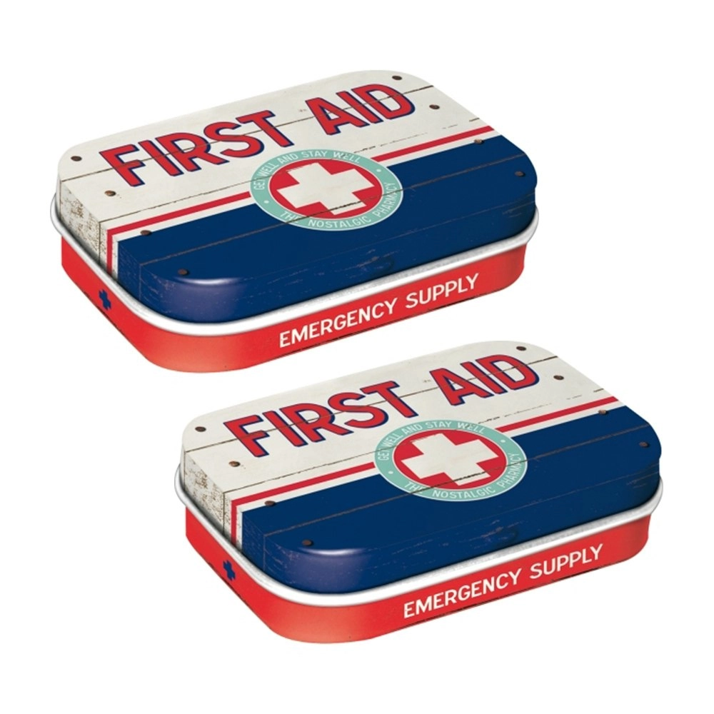 2x Nostalgic Art 6cm Metal Tin Mint Box First Aid Fresh Breath Hard Candy Blue