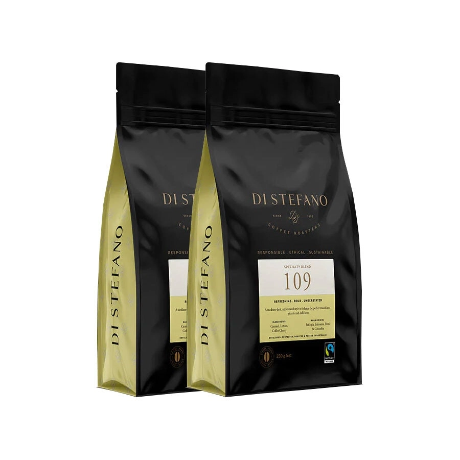 2PK Di Stefano Medium To Dark Roast Black Coffee Beans 109 Speciality Blend 250g