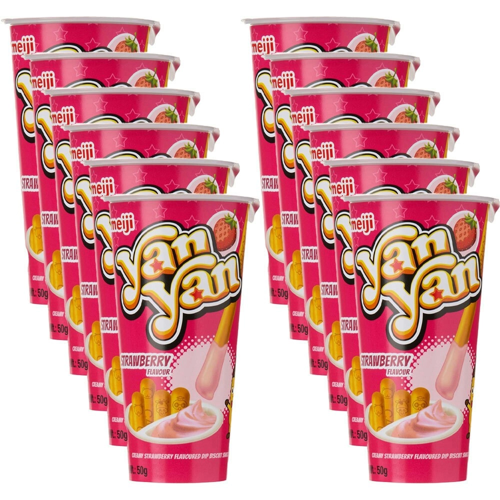 12x Meiji Yan Yan Strawberry Flavoured Japanese Sweet Biscuit Dipping Snacks 50G