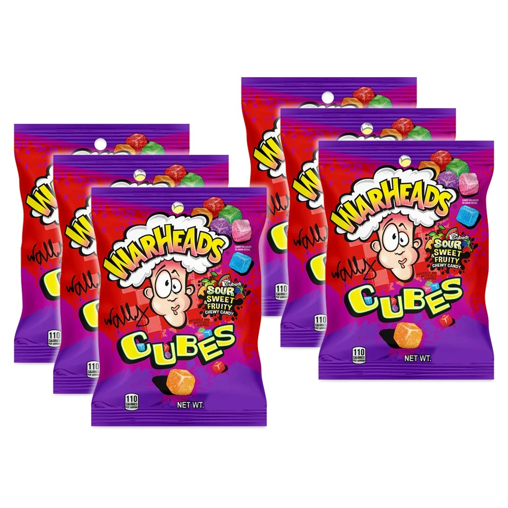 6x Warheads 113g Sour & Sweet Fruity Chewy Cubes Candy/Lollies Confectionery