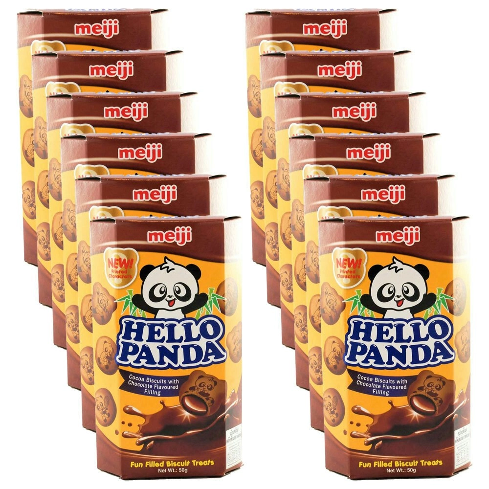 12x Meiji Hello Panda Double Chocolate Flavoured Japanese Biscuit Snack 50G