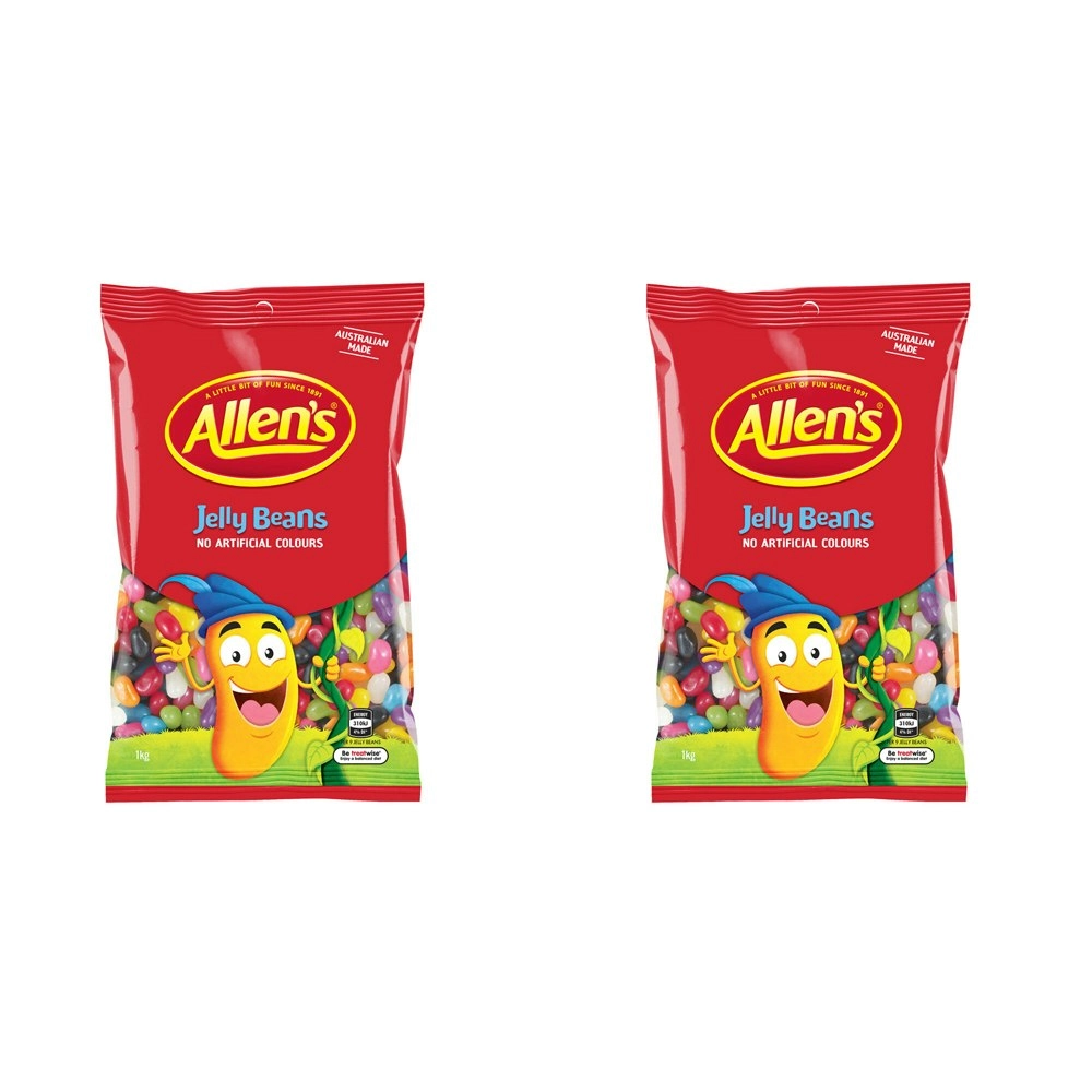 2x Allen's 1kg Assorted Fruit Stawberry/Orange/Apple Chewy Jelly Beans Bag