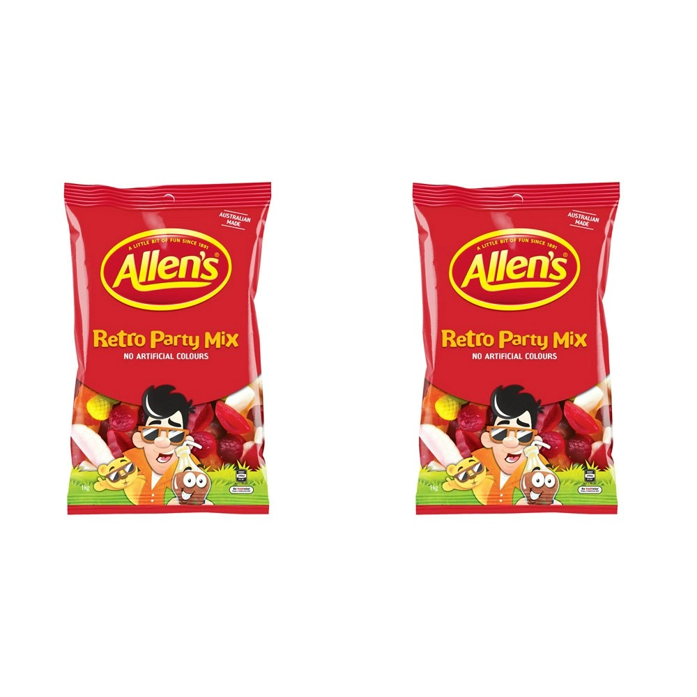 2x Allen's 1kg Retro Party Mix Teeth/Milk Bottles/Chewy Fruit Jelly Snack Bag