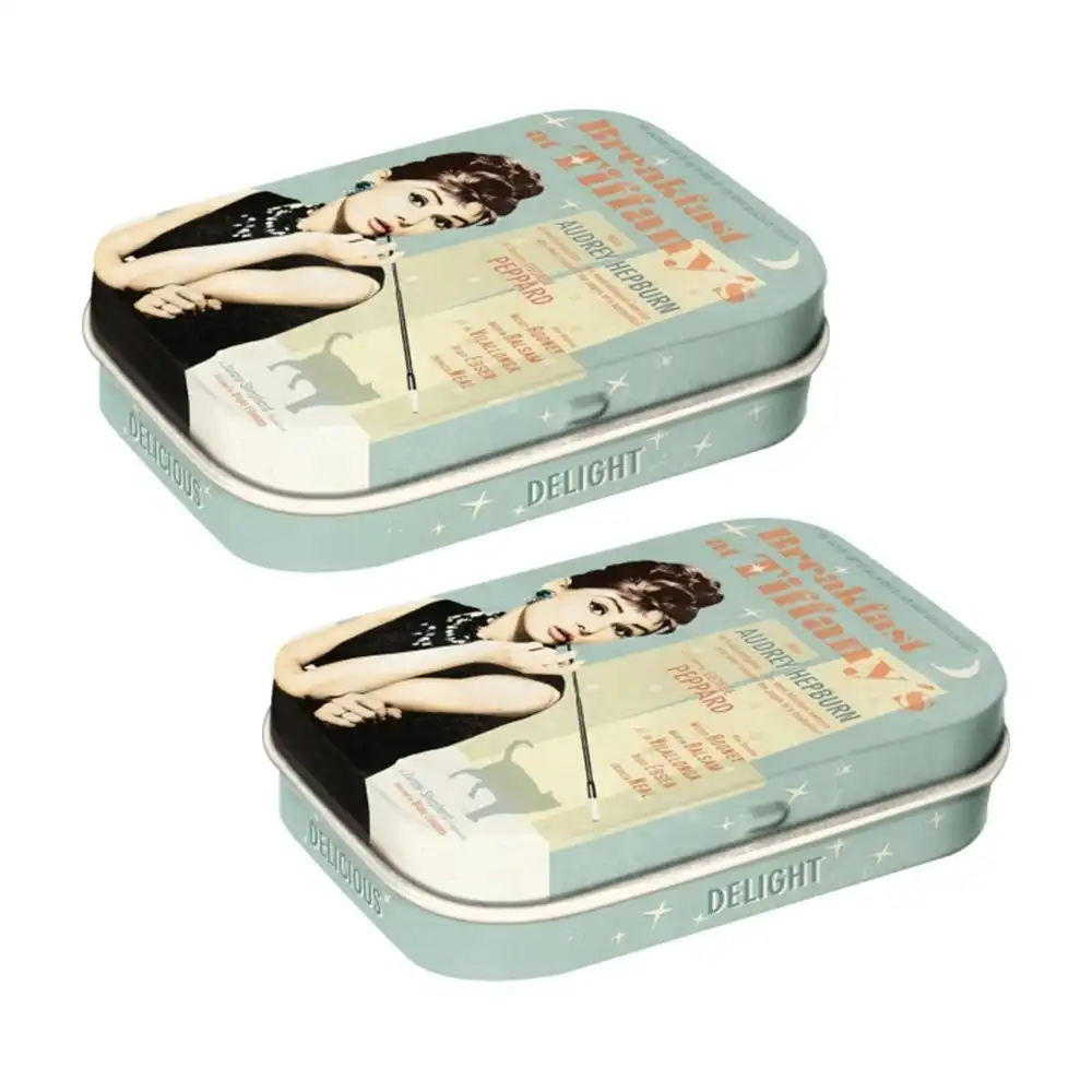 2x Nostalgic Art Mint Box 6cm Metal Tin Audrey Breakfast At Tiffany's Blue Mints