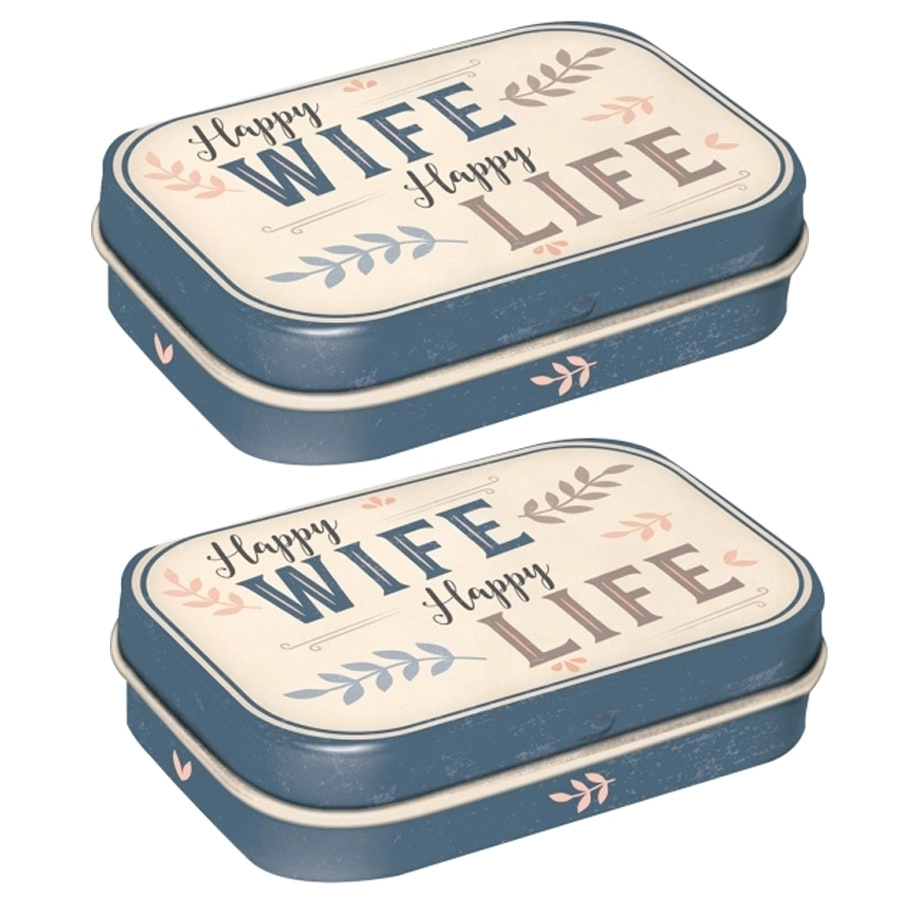 2x Nostalgic Art 6cm Mint Tin Box Happy Wife Happy Life Fresh Breath Hard Candy