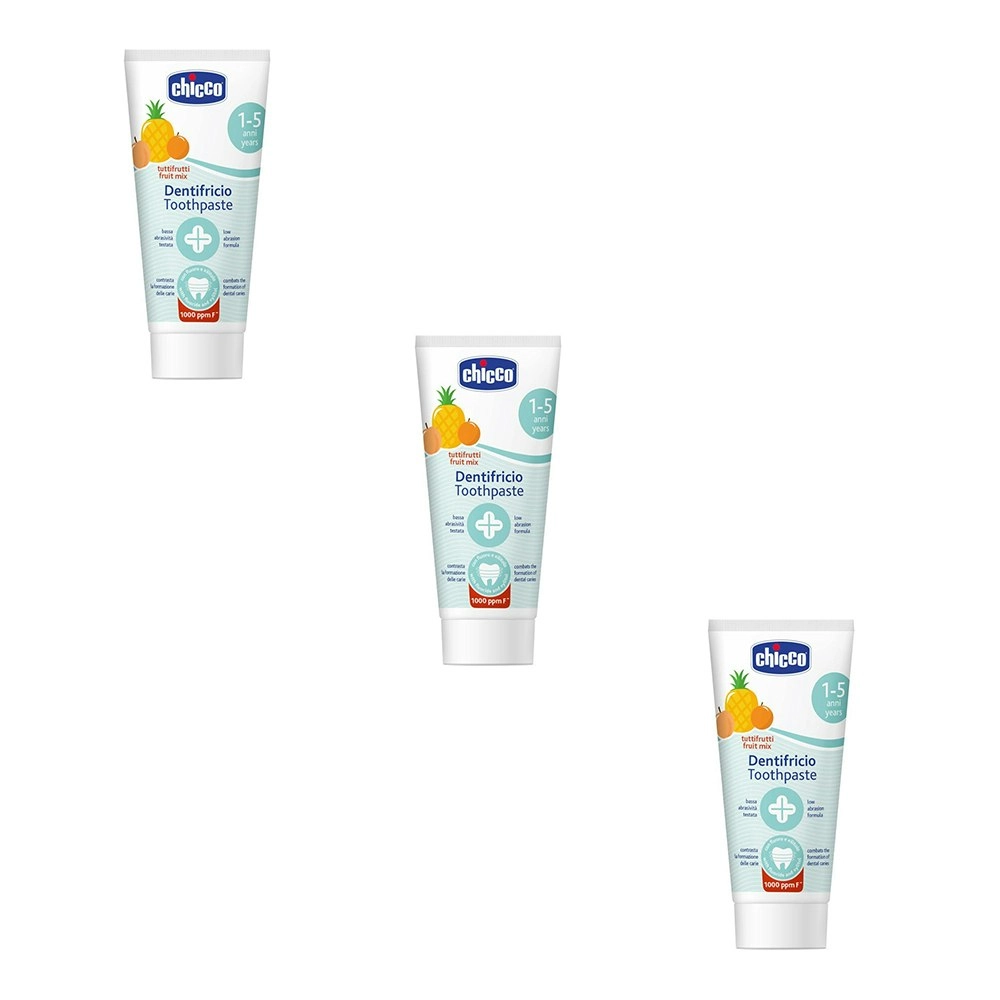 3x Chicco Kids 50ml Toothpaste Dental Oral Care Tuttifrutti Fruit Mix 1-5yr