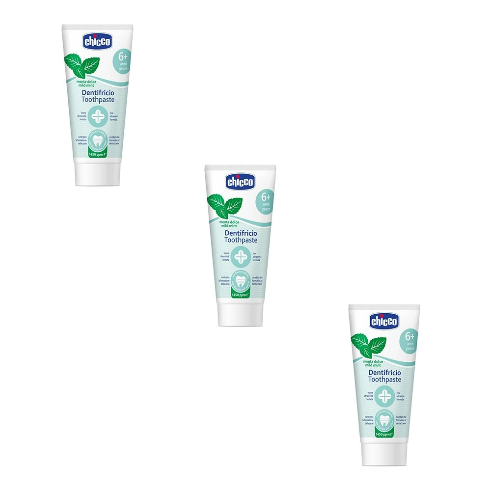 3x Chicco Nursing Kids/Children 50ml Toothpaste Dental Oral Care Mild Mint 6y+