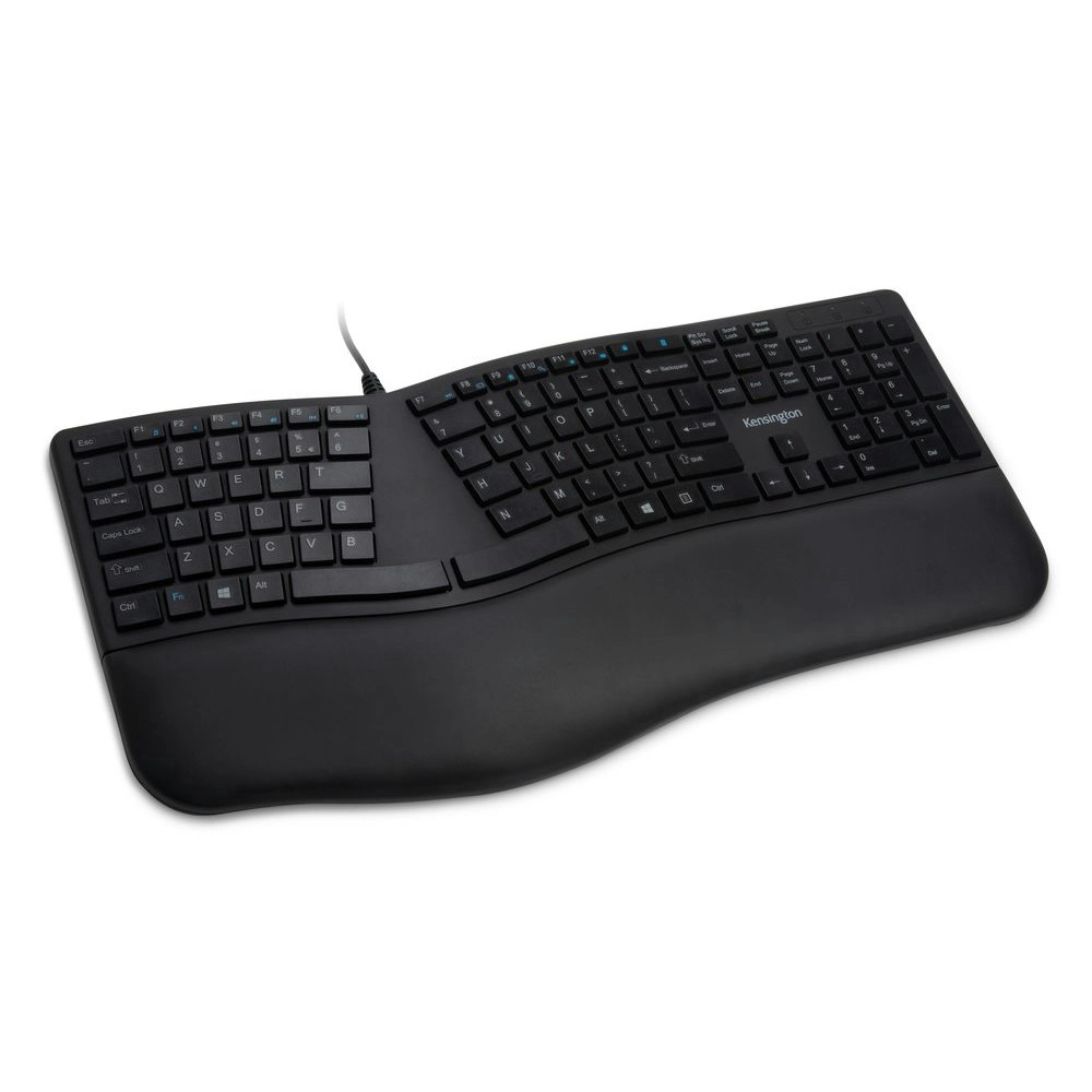 Kensington Wired Ergo Keyboard w/ Built-In Cushioned Wrist For Desktop/PC Black