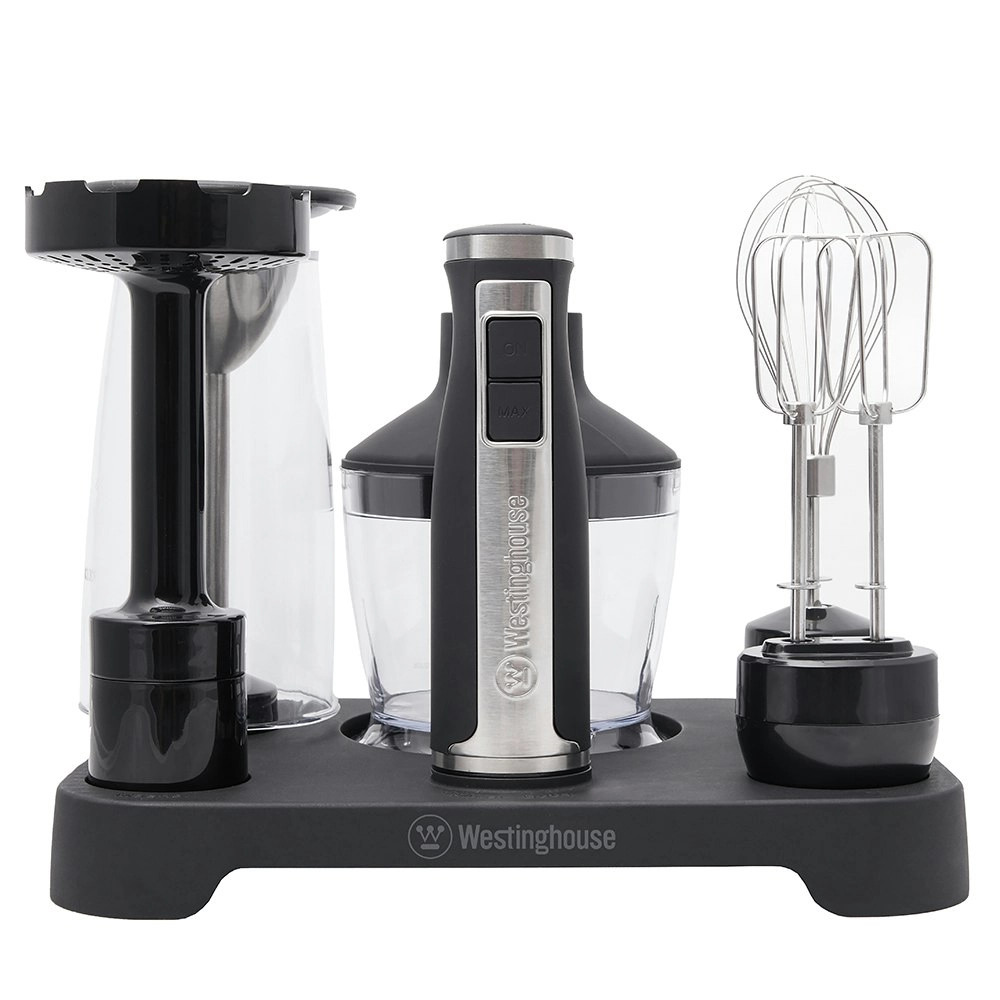 Westinghouse Multi Function 350W Stick Mixer Set w/ Lock In Stand SS/Black