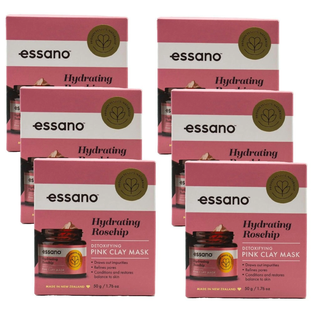 6x Essano Hydrating Rosehip Detoxifying Pink Clay Mask Face/Skin Care Cream 50g