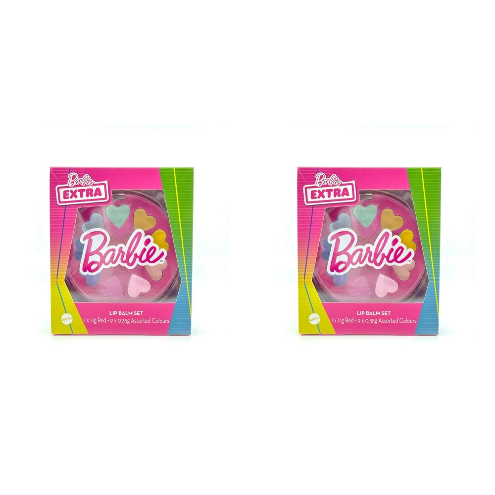 2x Barbie Extra Range Kids/Childrens Lip Balm Set Cosmetic Makeup 9-Colour 6y+