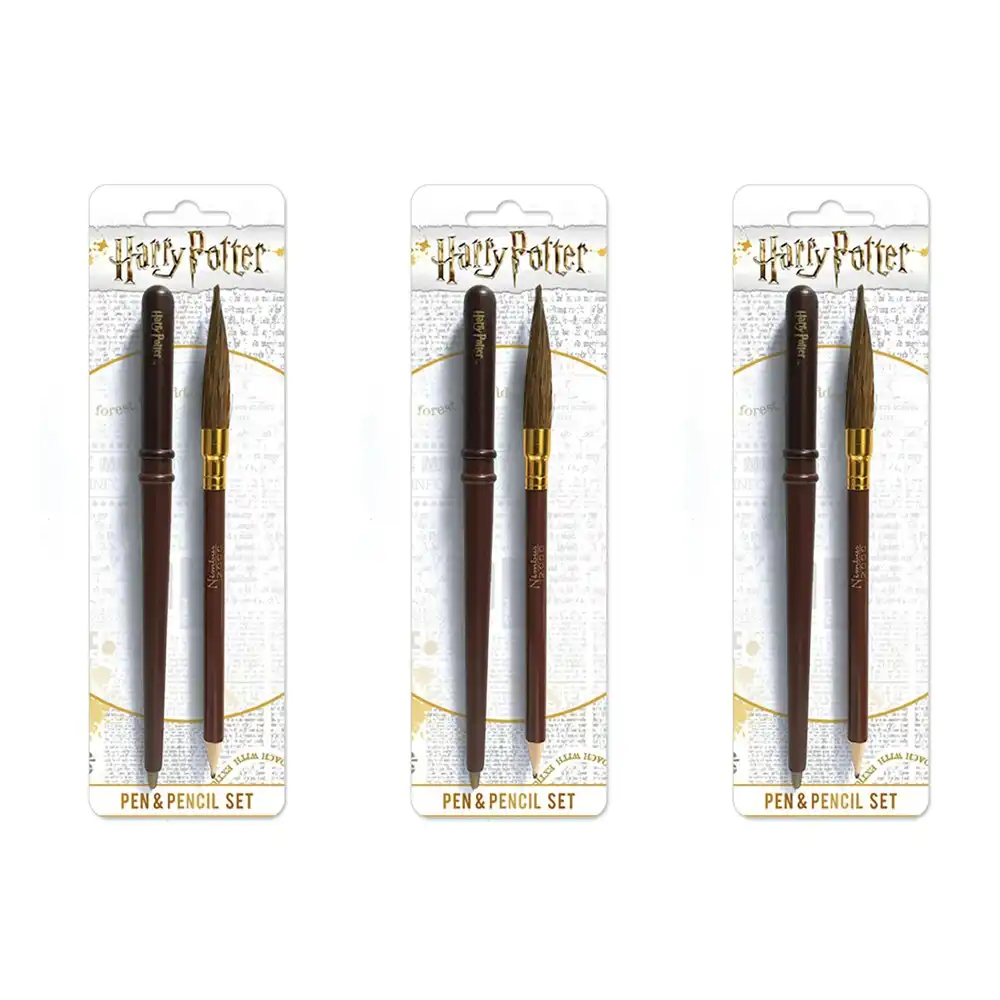 6pc Wizarding World Harry Potter Wand And Brush Themed Novelty Pen Set