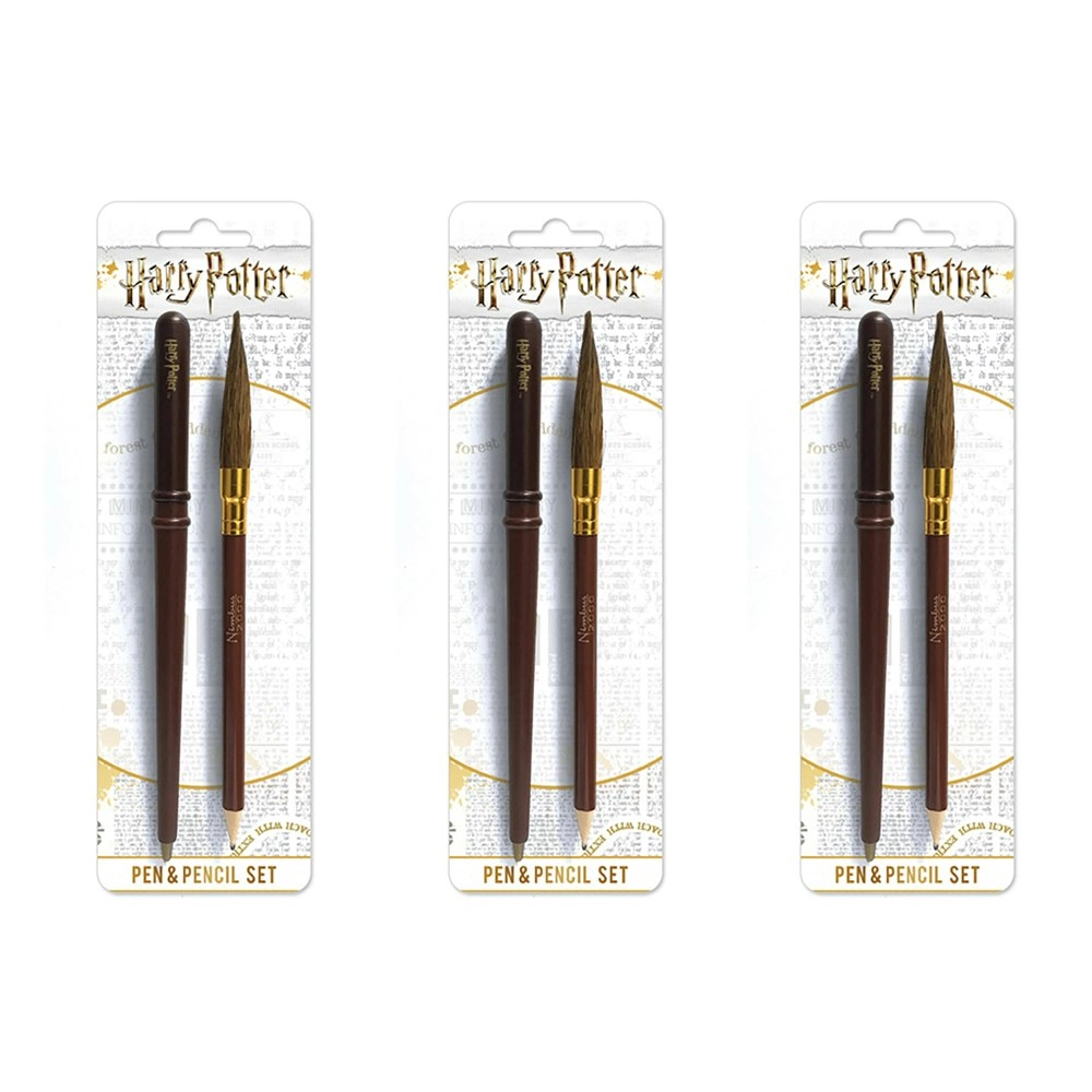 6pc Wizarding World Harry Potter Wand And Brush Themed Novelty Pen Set