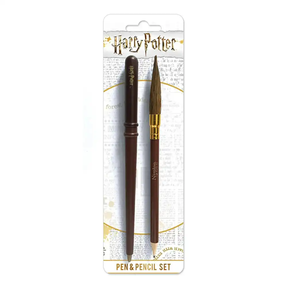 2pc Wizarding World Harry Potter Wand And Brush Themed Novelty Pen Set