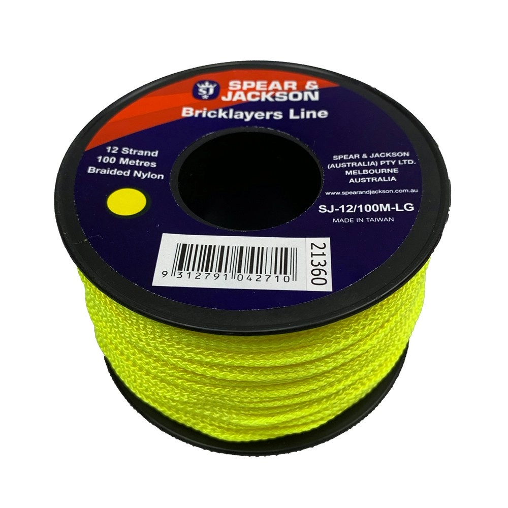 12pc Spear & Jackson 100m Brick Line 12-Strand Nylon Braided String Fluoro Green