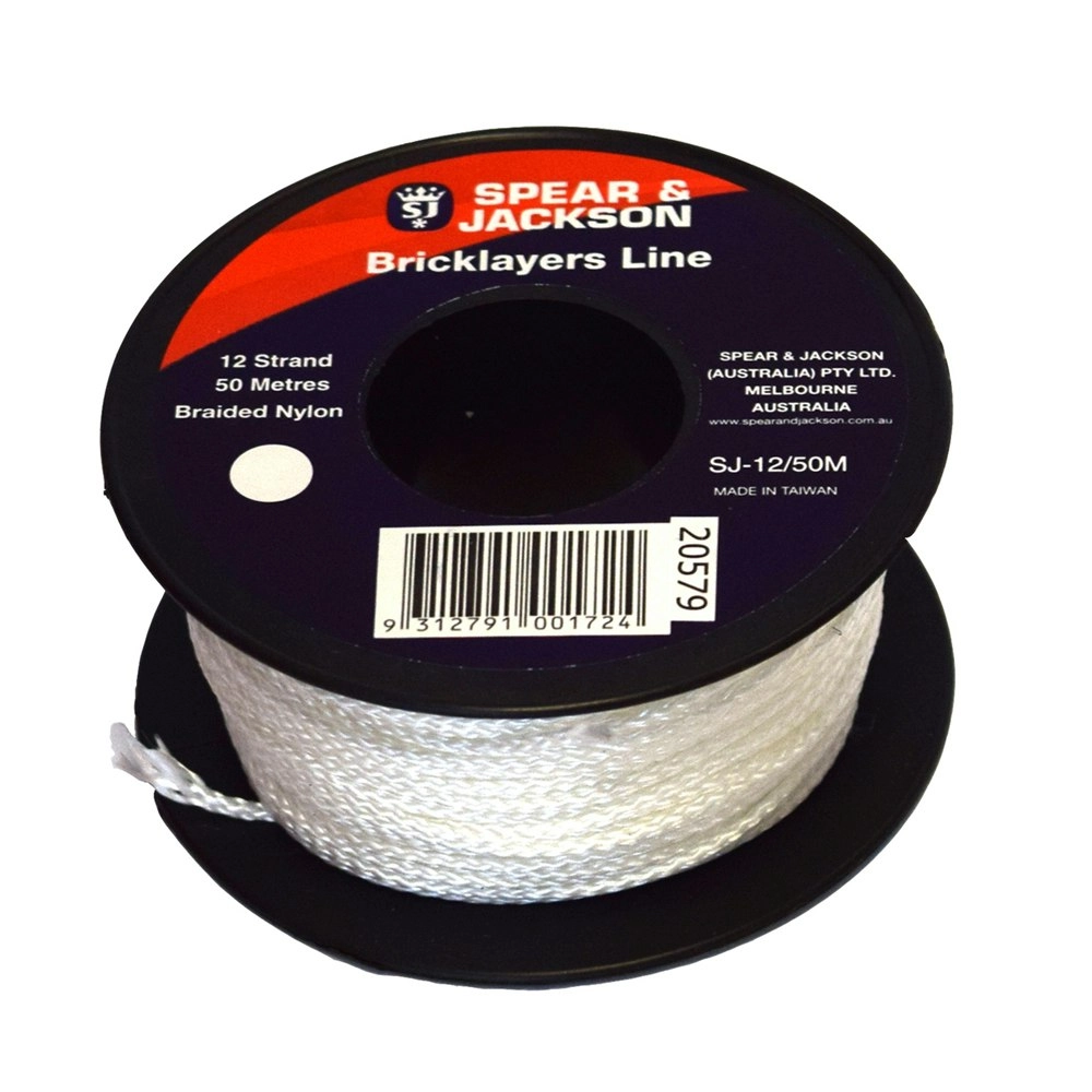 12pc Spear & Jackson 50m Brick Line 12-Strand Builders Nylon Braided String WHT