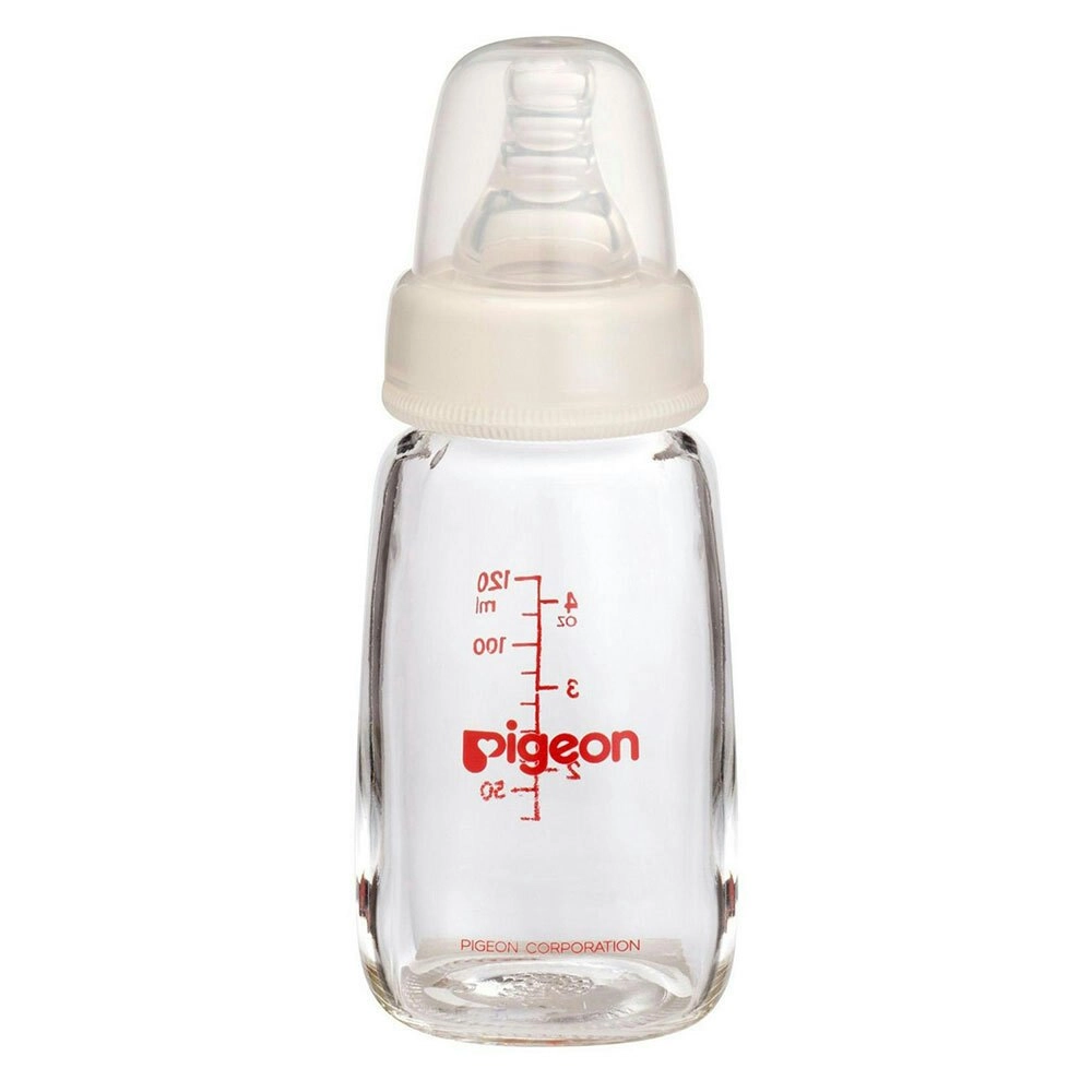 PIGEON Slim Neck Peristaltic 120mL Glass Feeding Bottle for Newborn Baby/Infant