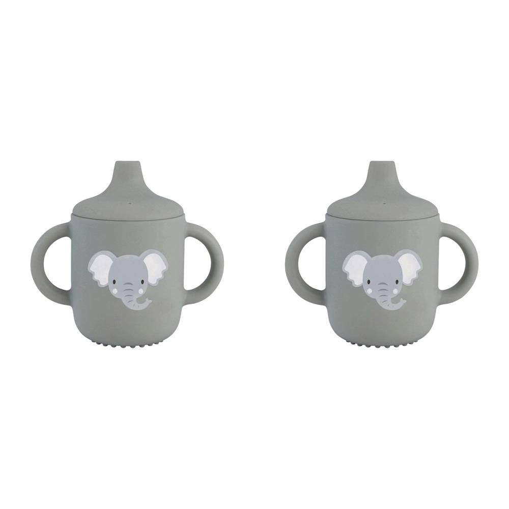 2x Splosh Baby Elephant Silicone Sippy Cup w/ Handles Drinkware 12cm Grey 0+