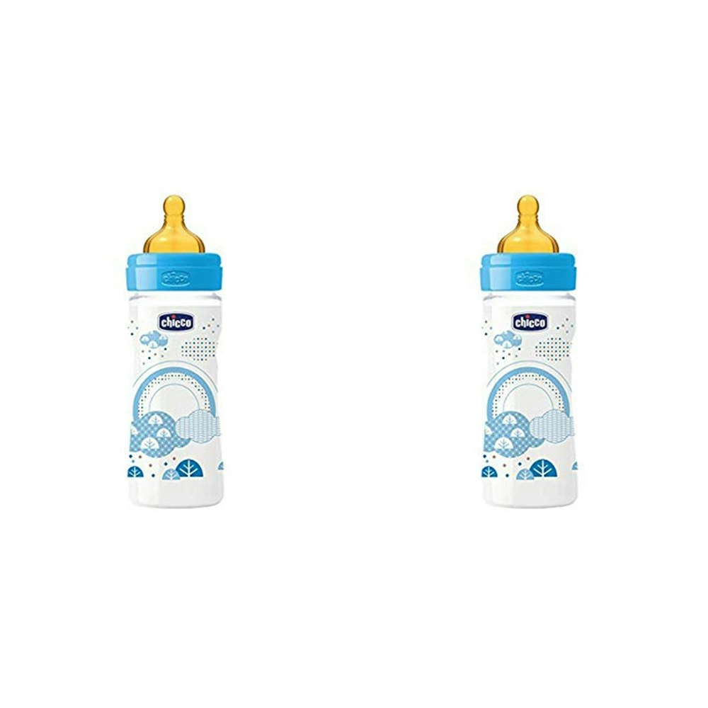 2x Chicco Nursing Baby Well-Being 250ml Feeding Bottle/Anti Colic Teat 2m+ Boy