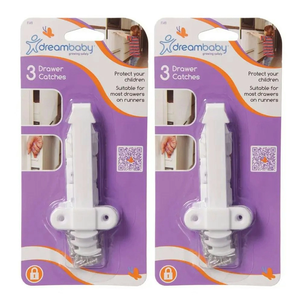 2x 3pc dreambaby Baby/Children Safety Top/Bottom Drawer Catches/Lock/Latches 9cm