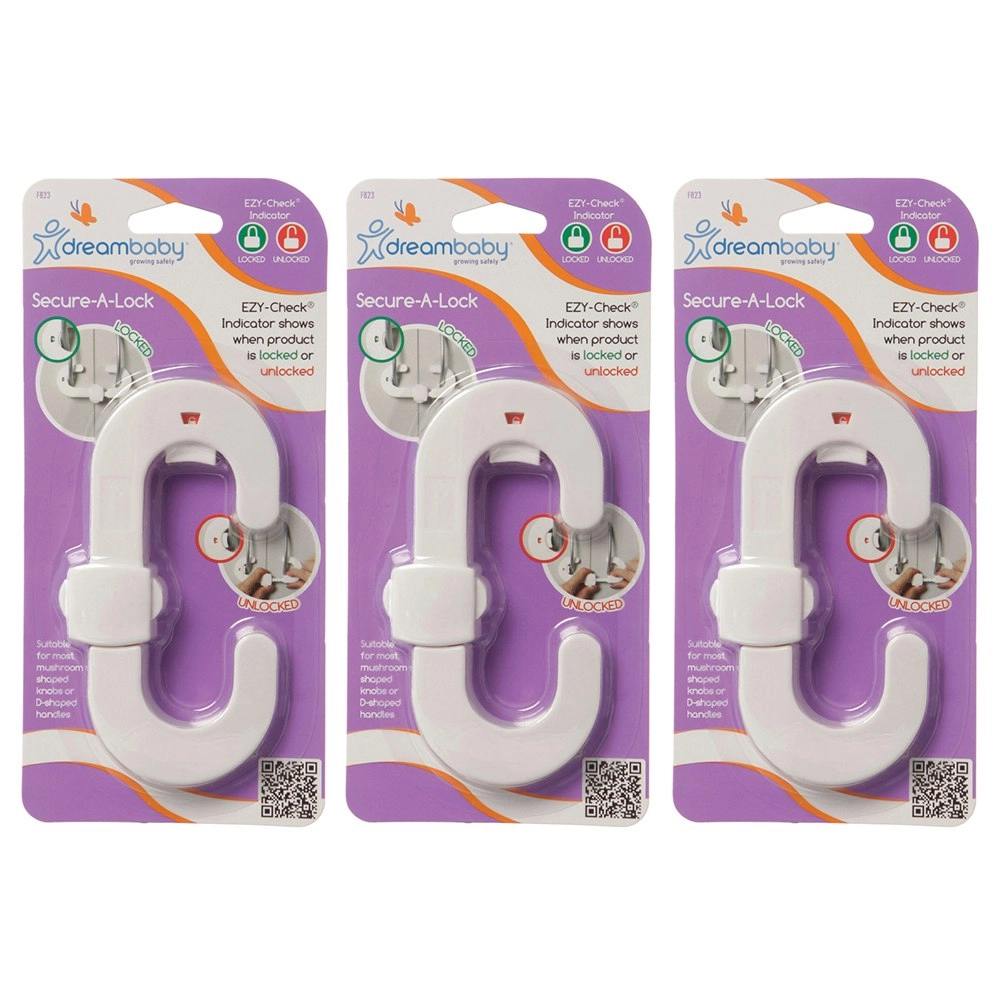 3x dreambaby Ezy Check Baby/Toddler Safety/Protection Secure-A-Lock Latch White